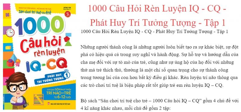 1000 Câu Hỏi Rèn Luyện IQ - CQ - Phát Huy Trí Tưởng Tượng - Tập 1