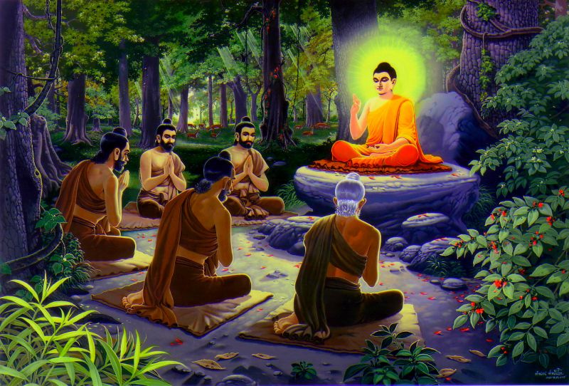Lần thuyết pháp đầu tiên diễn ra tại Vườn Lộc Uyển, tại đây Đức Phật dạy bài pháp về Tứ Diệu Đế