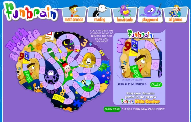 Giao diện bắt mắt của trang web Funbrain