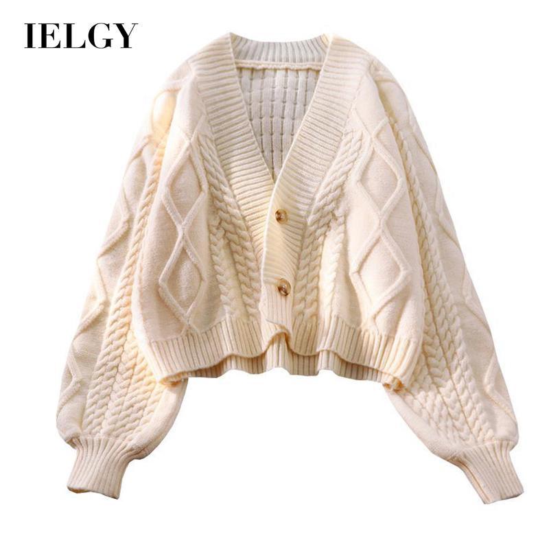 Áo cardigan IELGY dệt kim dáng ngắn rộng tay phồng có mùi thơm nhẹ phong cách Hàn Quốc dành cho nữ