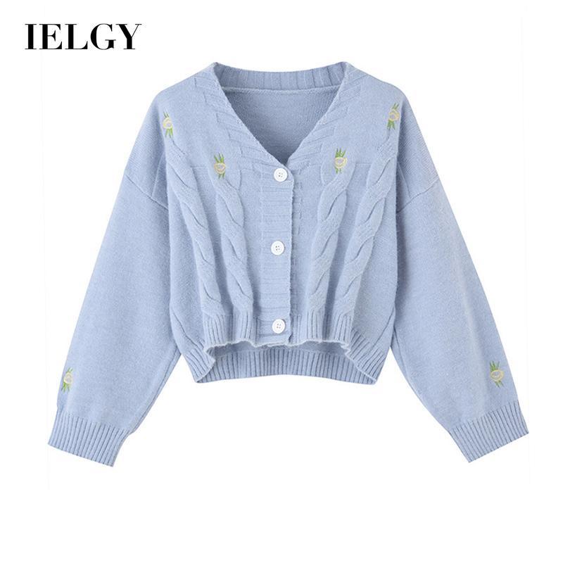 Áo cardigan IELGY dệt kim dáng ngắn rộng tay phồng có mùi thơm nhẹ phong cách Hàn Quốc dành cho nữ