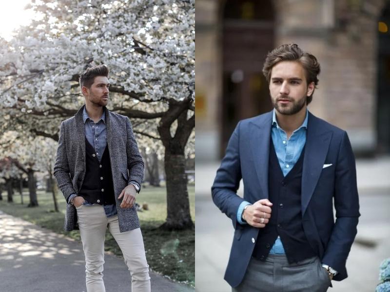 Áo cardigan phối với áo blazer/suit