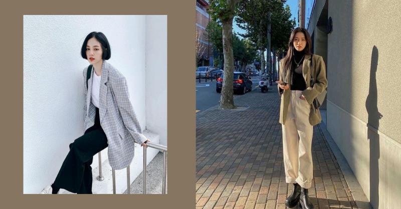 Áo cổ lọ + Quần tây + Áo Blazer