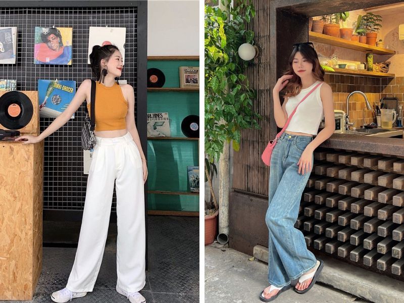 Áo croptop kết hợp với quần jeans