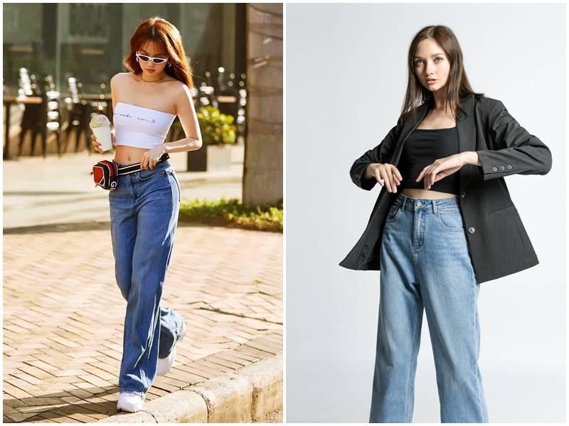 Áo croptop ôm dáng quây phối với quần jeans