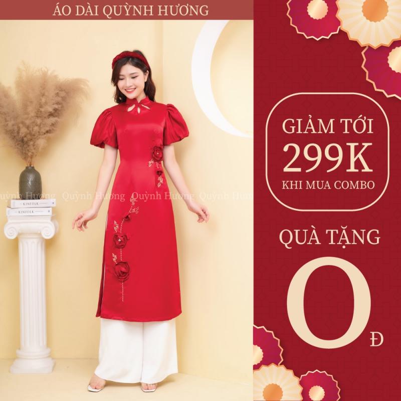 Áo dài cách tân giọt lệ màu đỏ Quỳnh Hương