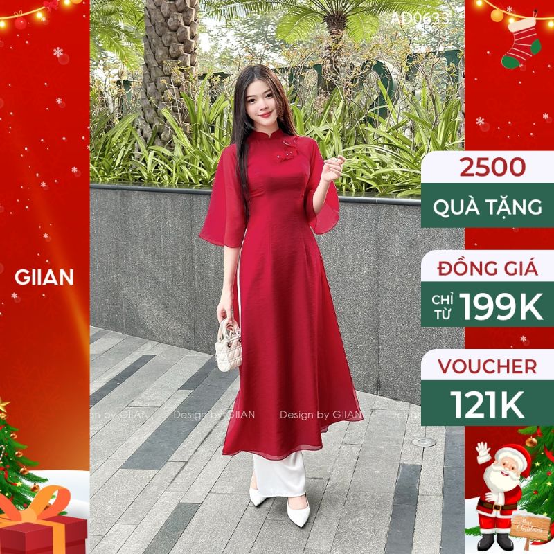 Áo dài tết đỏ cách tân nữ 4 tà Giian