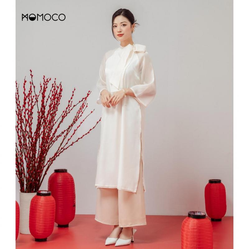 Áo dài Tết Organza thắt nơ duyên dáng MOMOCO