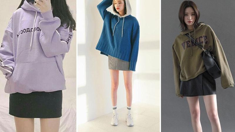 Áo Hoodie phối với chân váy