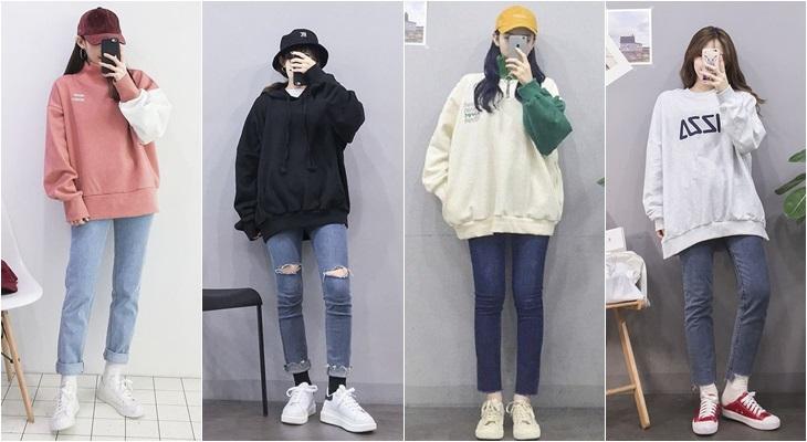 Áo Hoodie + Quần Jeans Skinny