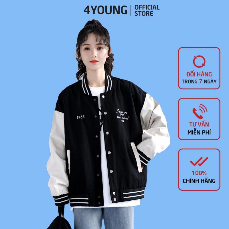 Áo khoác bomber nữ đẹp form rộng in họa tiết dễ thương phong cách Ulzzang 4YOUNG TP852