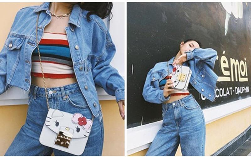 Áo khoác jeans oversize kết hợp áo croptop