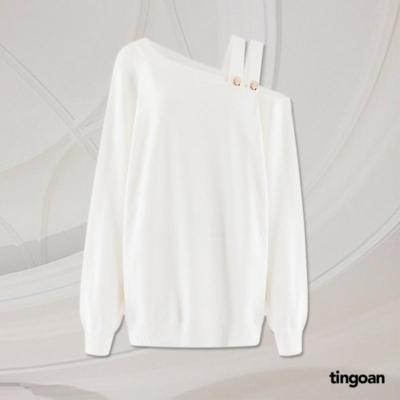 Áo len lệch vai trắng tingoan RUNAWAY SWEATER/WH