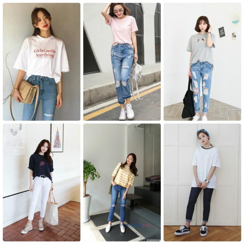 Áo phông kết hợp cùng quần jeans