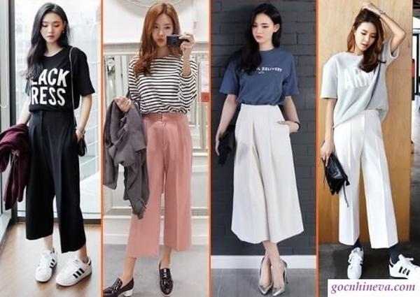 Áo phông kết hợp với quần culottes