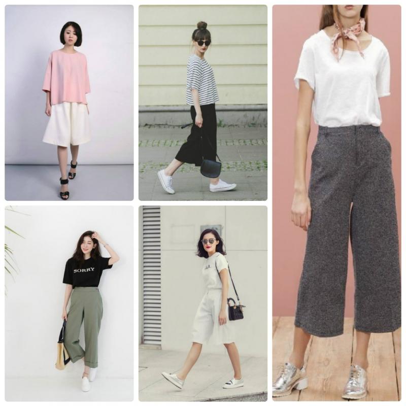 Áo phông kết hợp với quần culottes