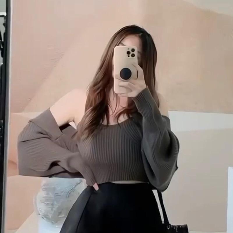 Áo set cardigan tặng kèm quây len xám Tingoan WAY 2 SEXY