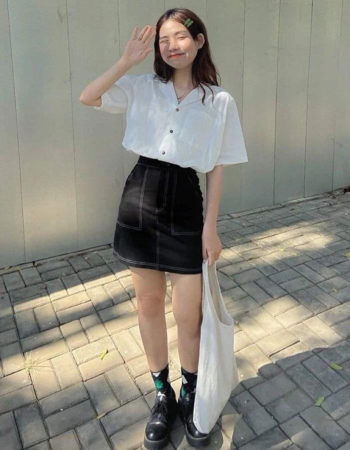 Đầm sơ mi vải jean màu xanh kèm đai nịt váy suông tay ngắn thanh lịch đầm  nữ style Hàn Quốc tiểu thư basic | Lazada.vn