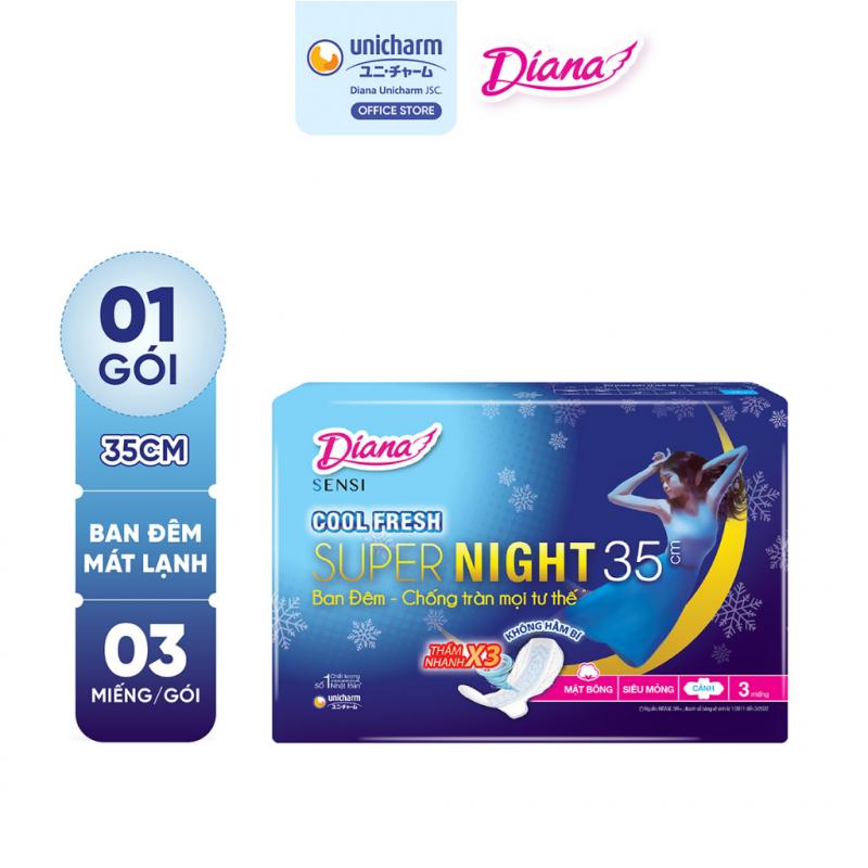 Băng Vệ Sinh Diana Sensi Cool Fresh Super Night Ban Đêm Có Cánh 35cm