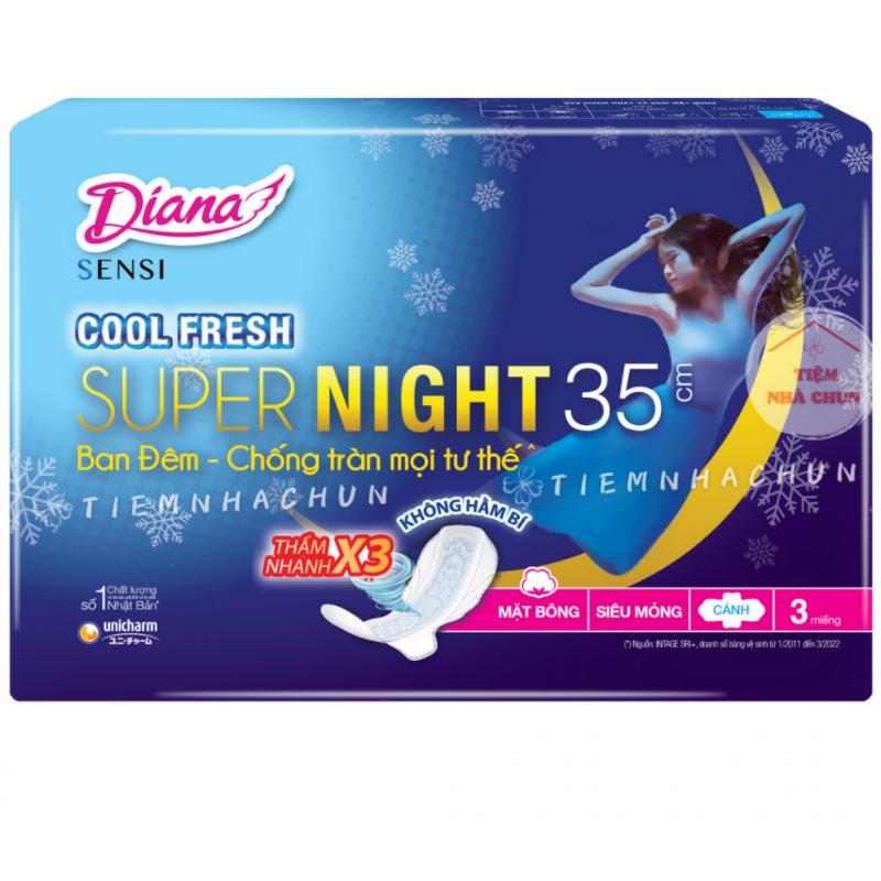 Băng Vệ Sinh Diana Sensi Cool Fresh Super Night Ban Đêm Có Cánh 35cm