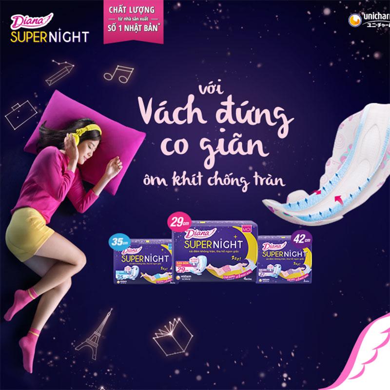 Băng vệ sinh Diana siêu thấm Supernight 29cm 12 miếng