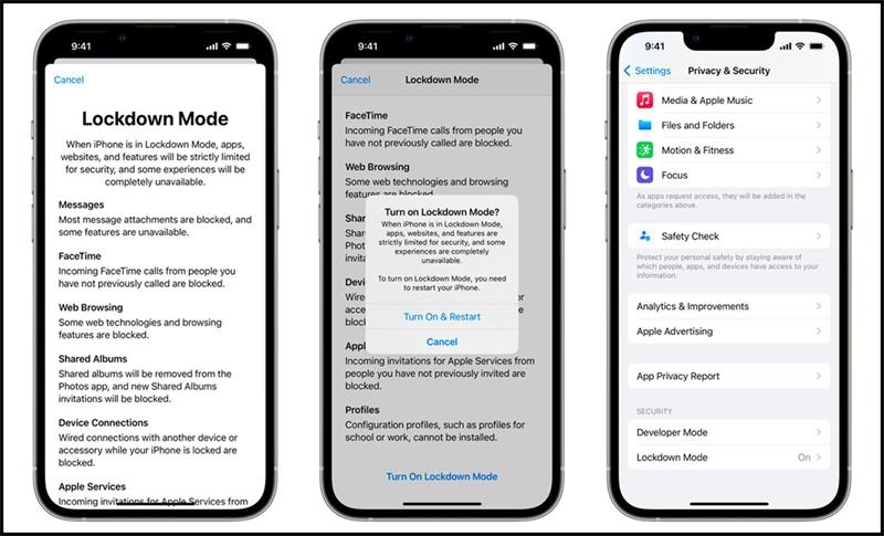 Lockdown Mode sẽ vô hiệu hóa hàng loạt tính năng trong các ứng dụng như Tin nhắn, Safari, FaceTime, Ảnh…