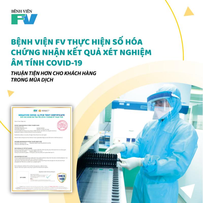 FV là bệnh viện ngoài công lập đầu tiên tại Việt Nam được Bộ Y tế chính thức cấp phép thực hiện và công bố kết quả xét nghiệm SARS-CoV-2 từ ngày 03 tháng 04 năm 2020.