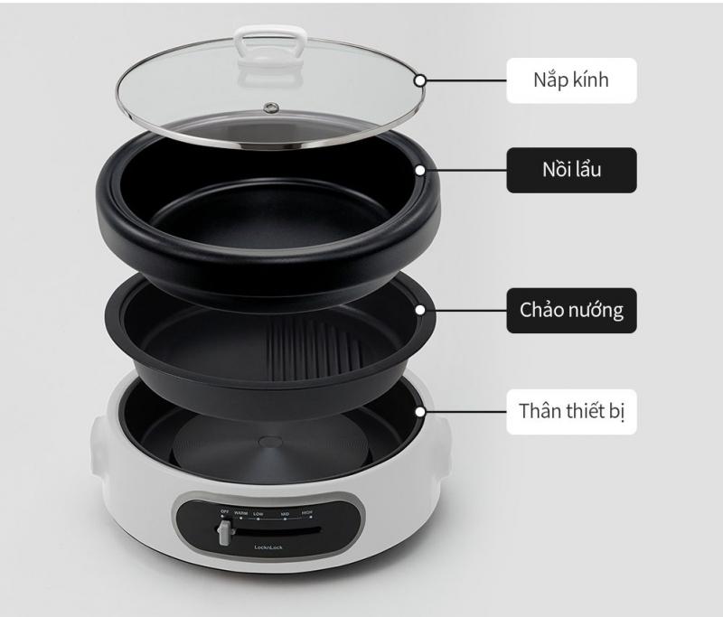 Bếp lẩu nướng Lock&Lock 4L Multi Cooker EJP544WHT