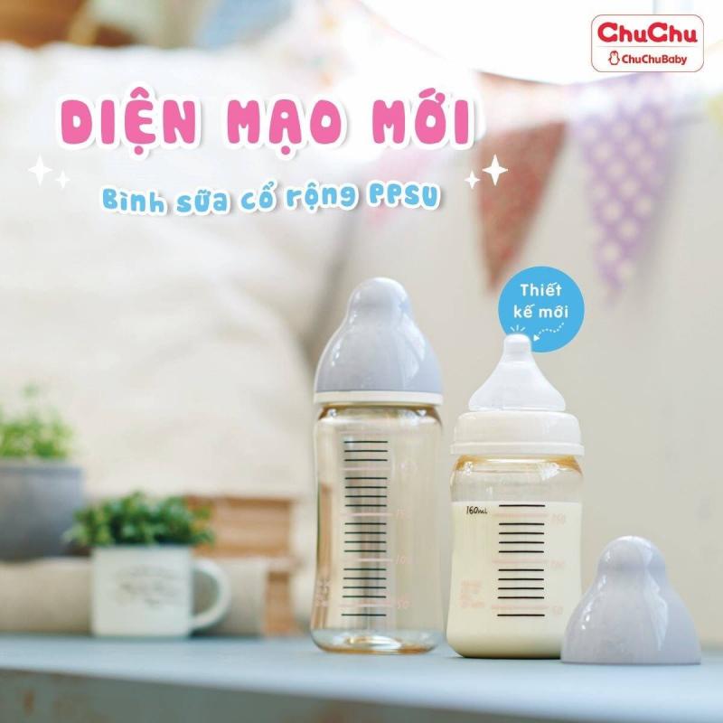 Bình sữa cổ rộng chống sặc PPSU của Chuchubaby