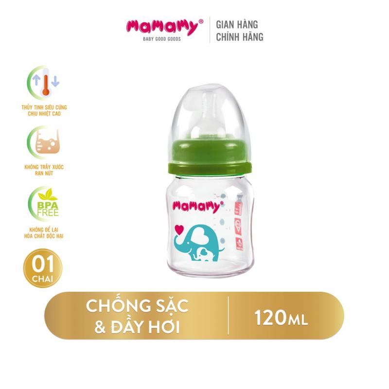 Bình sữa Mamamy 120ml cổ rộng chống sặc, chống đầy hơi an toàn cho bé (nhiều size)