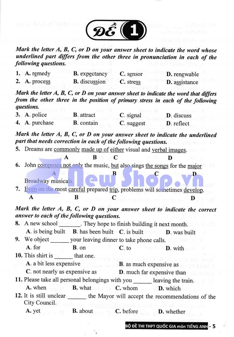 Bộ đề thi THPT Quốc Gia môn Tiếng Anh