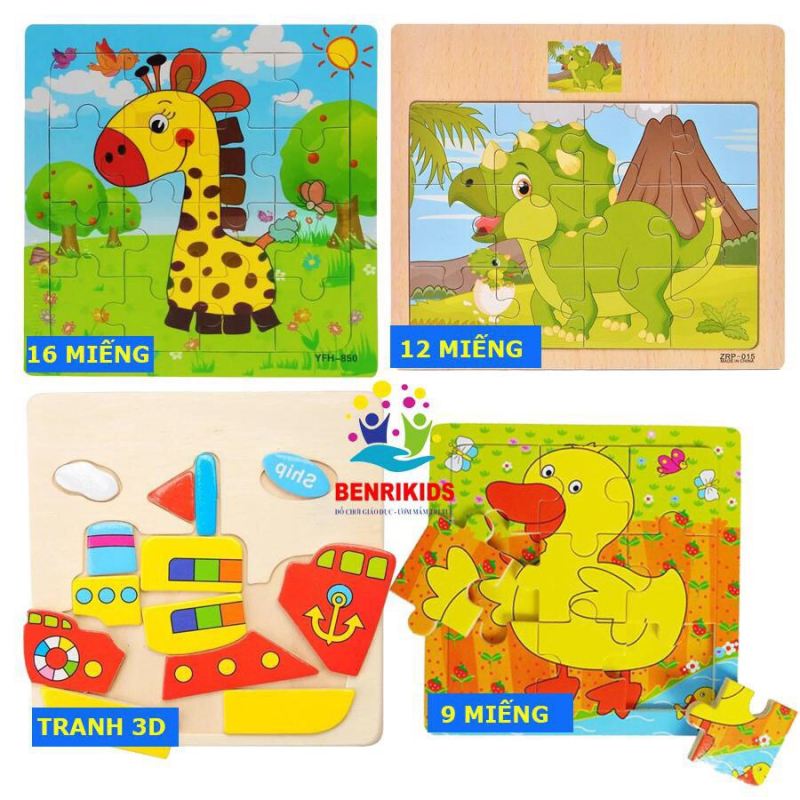 Bộ Đồ Chơi 5 Tranh Ghép Hình 16 Mảnh Ngẫu Nhiên Bằng Gỗ Benrikids Cho Bé