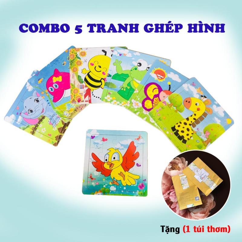 Bộ Đồ Chơi 5 Tranh Ghép Hình 16 Mảnh Ngẫu Nhiên Bằng Gỗ Benrikids Cho Bé