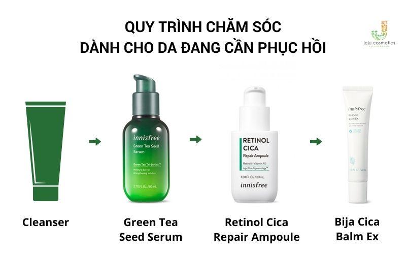 Bộ sản phẩm chăm sóc & phục hồi da với Retinol innisfree Retinol Cica Repair Ampoule Set