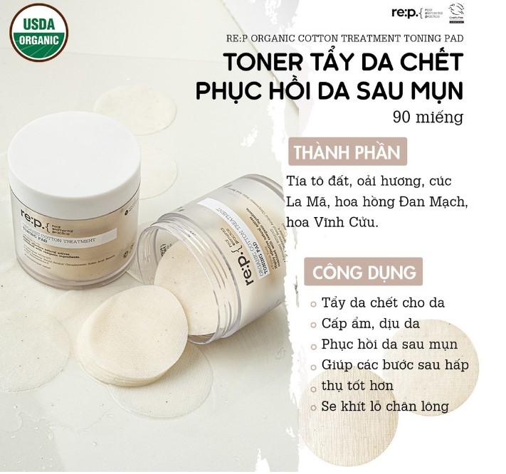 Bông tẩy da chết Re:p Organic Cotton Treatment Toning Pad