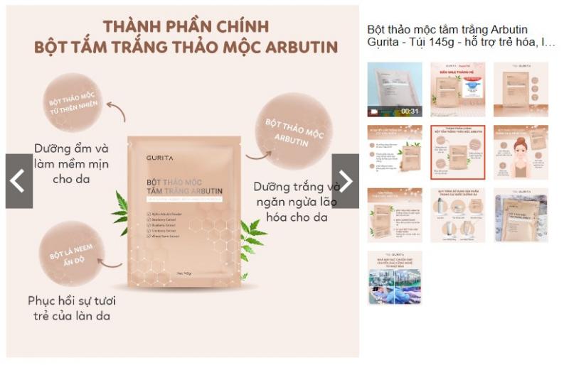 Bột tắm trắng thảo mộc Arbutin Gurita