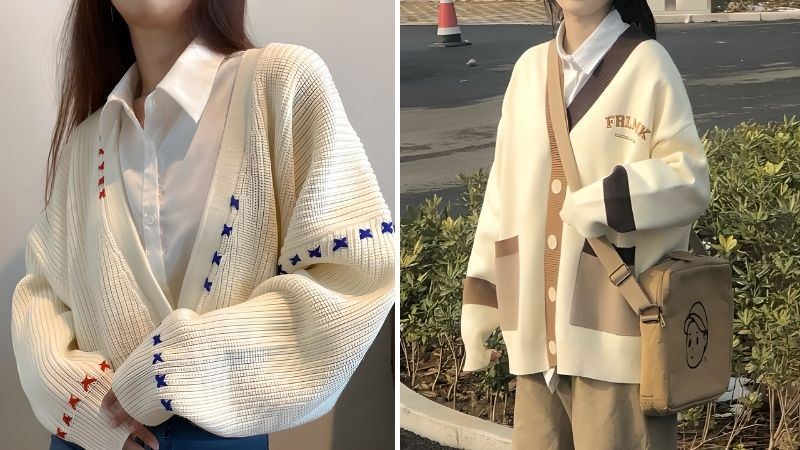 Cách phối áo cardigan nữ với áo sơ mi