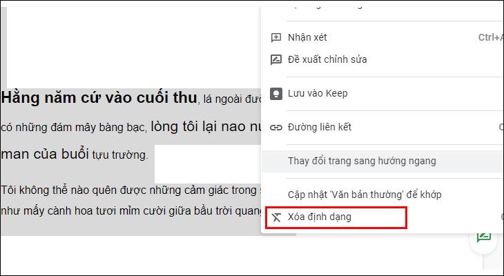 Cách xóa định dạng văn bản