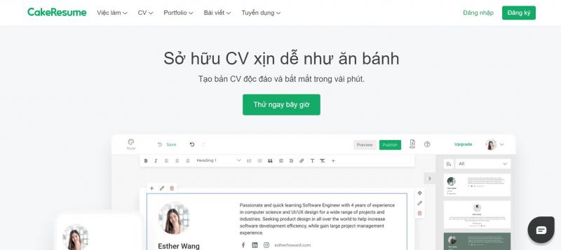 Giao diện CakeResume