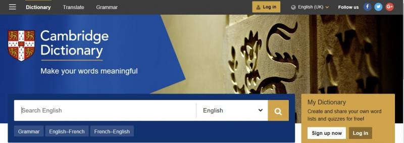 Giao diện của Cambridge Dictionary
