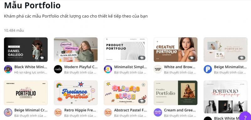 Một số template portfolio mà Canva cung cấp