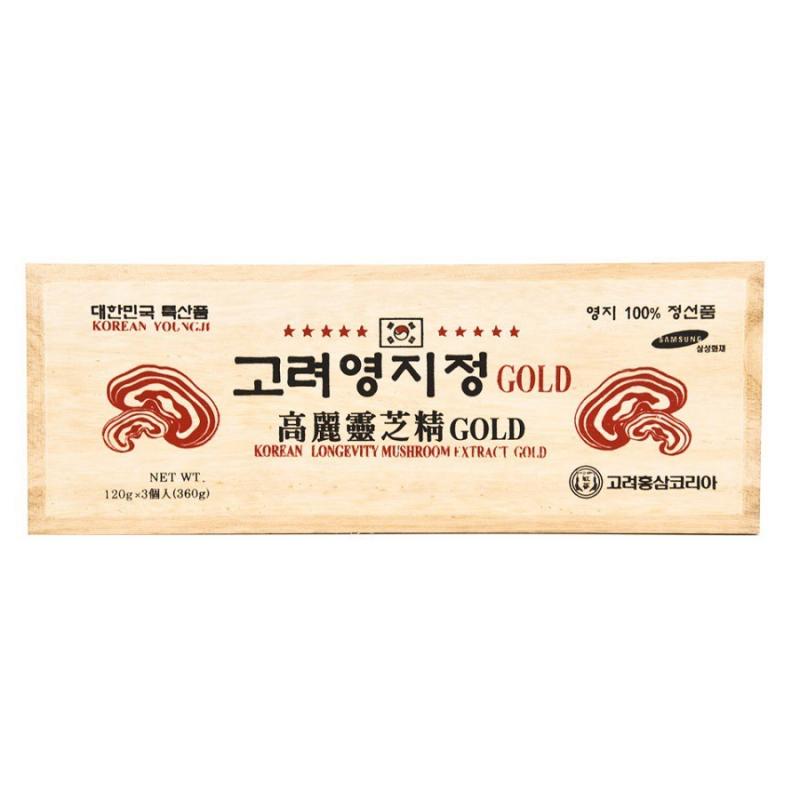 ﻿﻿Cao Linh Chi KGS Korean Longevity Mushroom Extract Gold Hộp Gỗ 360g (120g x 3 lọ)