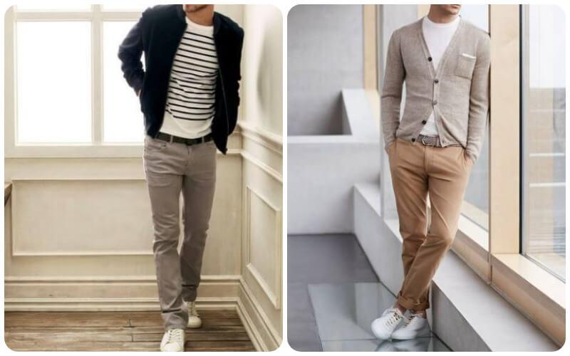 Quần kaki kết với cardigan nam