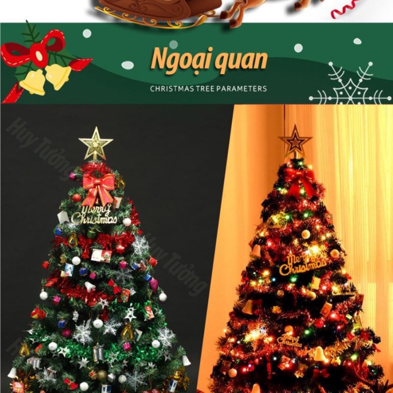 Cây thông noel giáng sinh, kích thước chiêu cao 1m5 từ chân đế đến đỉnh ngôi sao, tặng kèm bộ phụ kiện trang trí cây