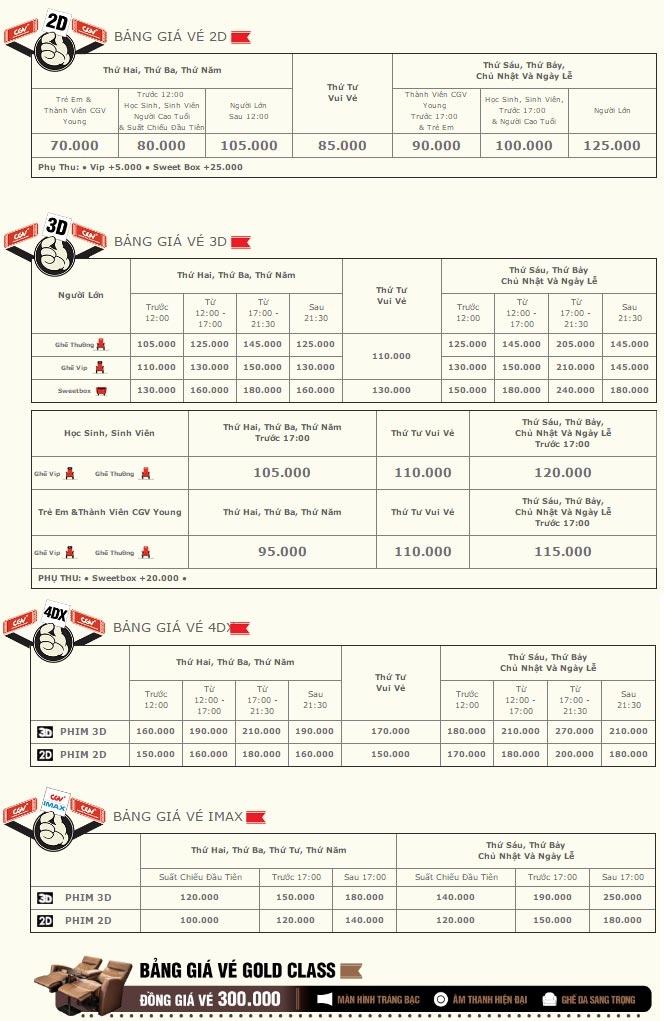 Giá vé áp dụng tại CGV Hoàng Văn Thụ. Các CGV khác có giá vé rẻ hơn khoảng từ 5.000 - 10.000 đồng