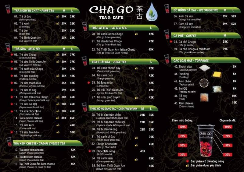 Menu tại ChaGo