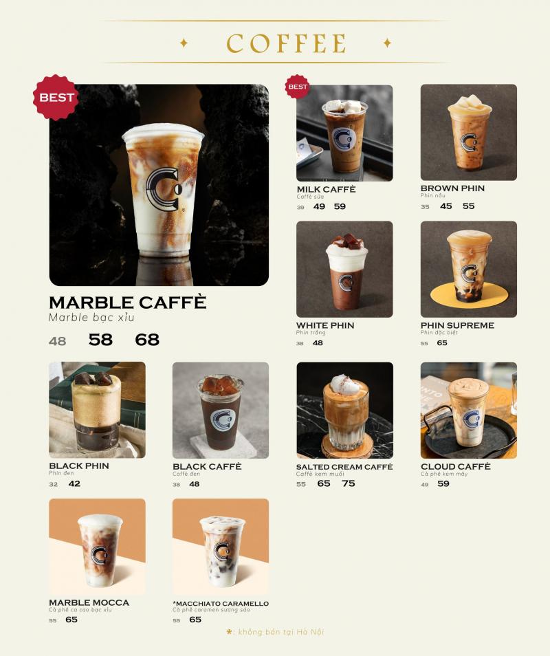 Menu đa dạng của Cheese Coffee