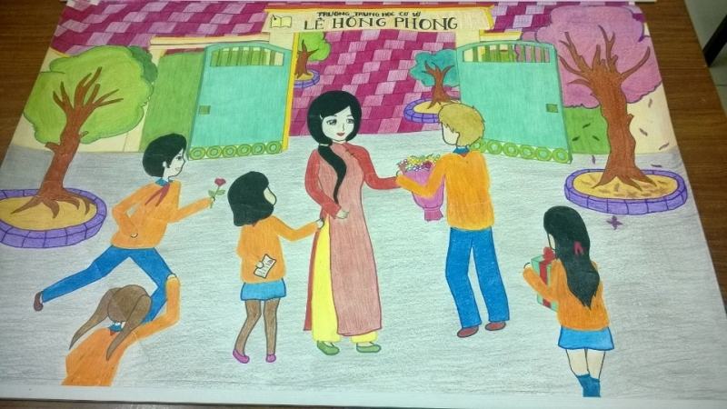 Học sinh trường THCS Tô Vĩnh Diện vẽ tranh chào mừng ngày nhà giáo Việt Nam  2011