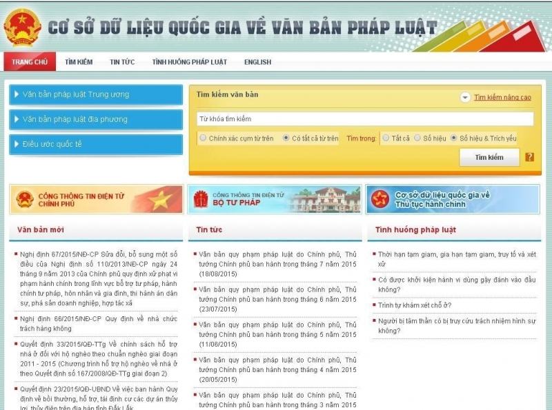 Trang web này được thiết kế thành nhiều danh mục như: văn bản pháp luật địa phương, văn bản pháp luật trung ương và  bộ pháp điển điện tử