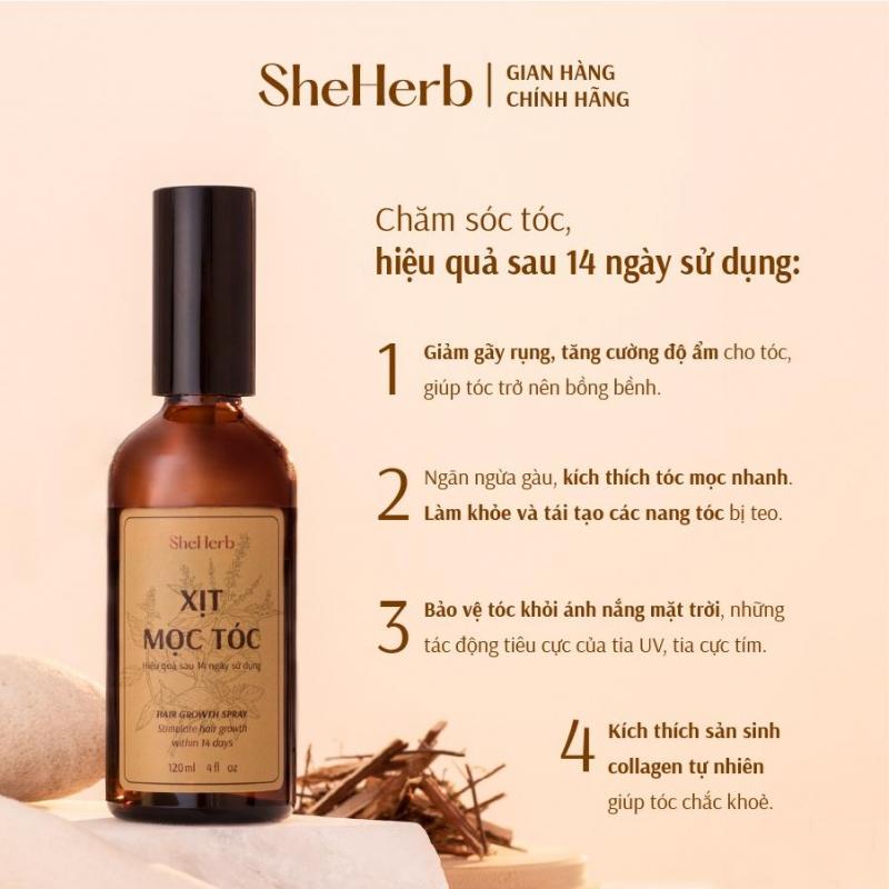 Combo bộ 2 sản phẩm xịt mọc tóc, dầu gội đầu thảo mộc thuần chay She Herb